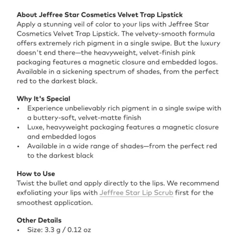 Jeffree Star MAJOR ATTITUDE Velvet Trap LIPSTICK Soft MATTE Vibrant BERRY Glam - Picture 6 of 7
